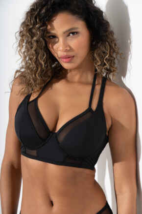 Sydney Underwired Mesh Longline Double Strap Bikini Top - Black