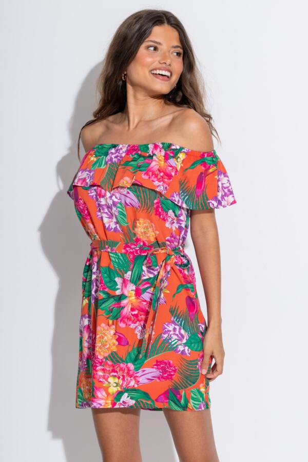 Frill Belted Bardot Dress