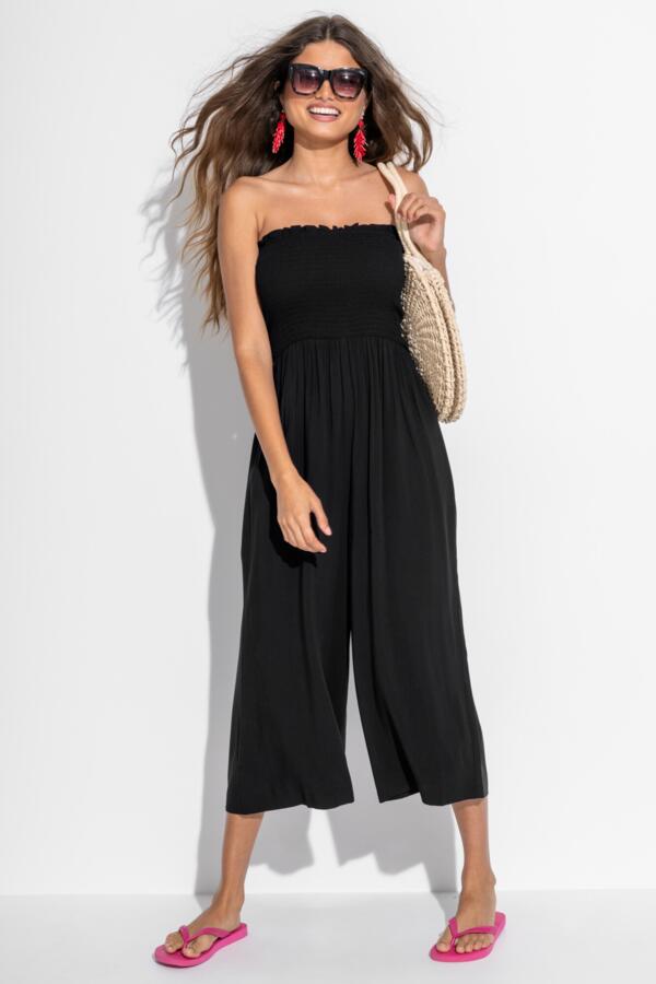 Anna Strapless Shirred Bodice Crop Leg Beach Jumpsuit