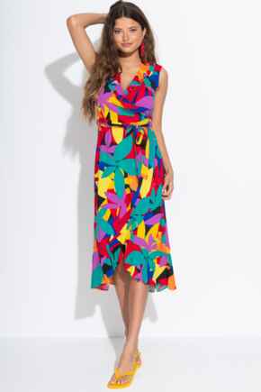 Midaxi Wrap Beach Dress - Multi