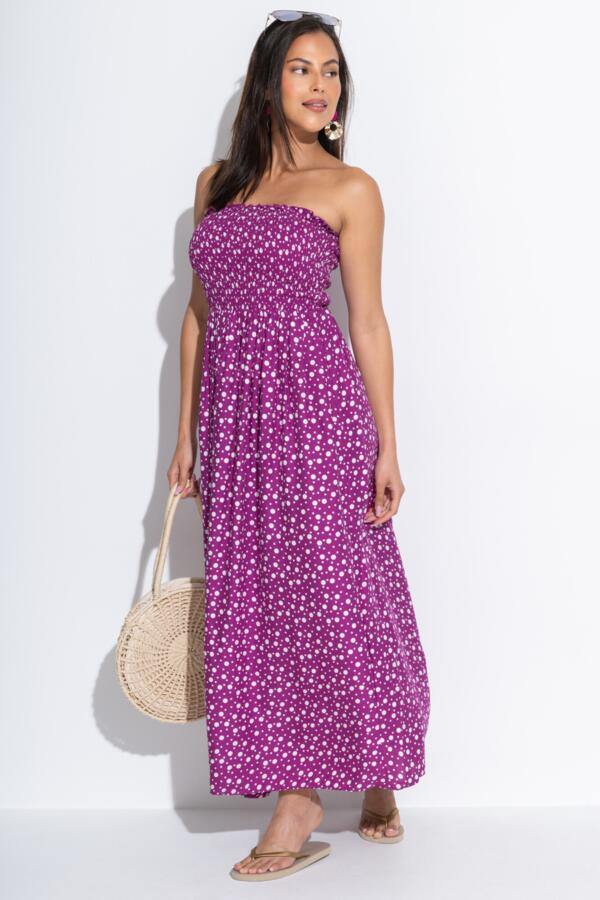 Strapless Shirred Bodice Maxi Beach Dress