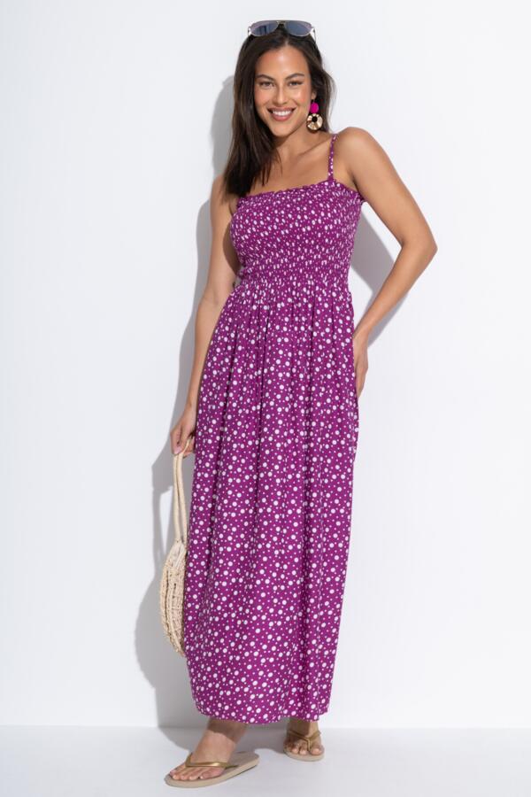Strapless Shirred Bodice Maxi Beach Dress
