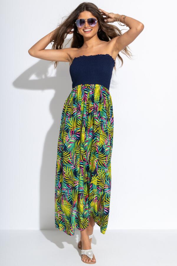 Strapless Shirred Split Maxi Beach Dress