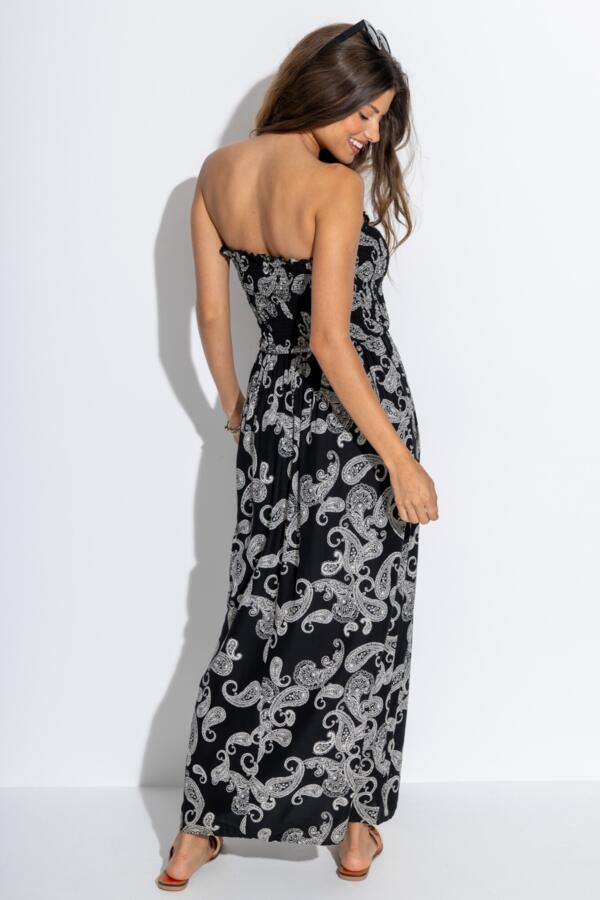 Strapless Shirred Bodice Maxi Beach Dress