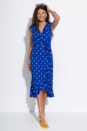 Midaxi Wrap Beach Dress - Blue/White