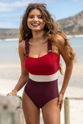 Palm Springs Colour Block Tummy Control Swimsuit - Cherry/Red
