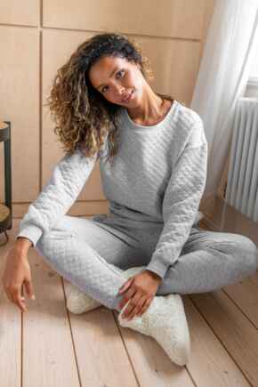 Quilted Lounge Sweatshirt and Jogger Co-Ord Set  - Grey Marl