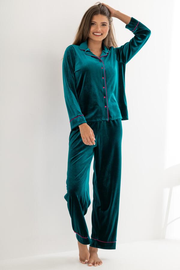 Velour Contrast Trim Pyjama Set