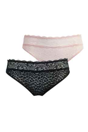 Leopard Lace Midi Brief 2 Pack - Black/Soft Pink