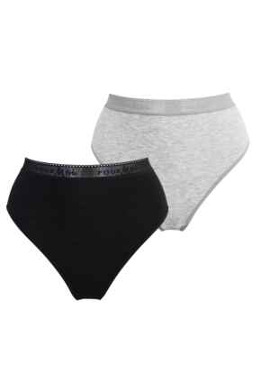 Modal and Mesh High Leg 2 Pack - Black/Grey Marl
