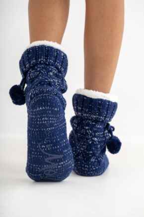 Cosy Cable Knit Lined Slipper Sock  - Navy