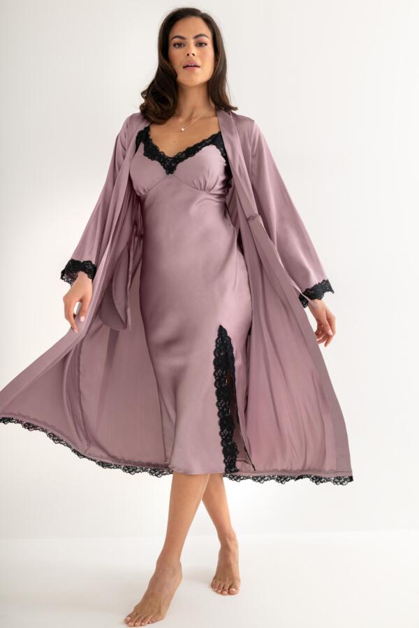 Dusk Satin and Lace Midi Chemise