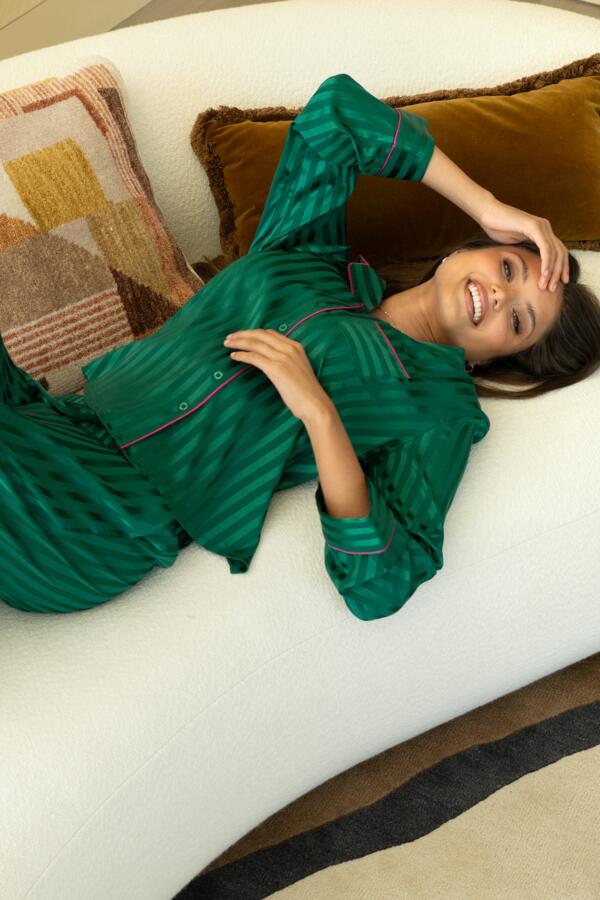 Satin Shadow Stripe Revere Collar Pyjama Set
