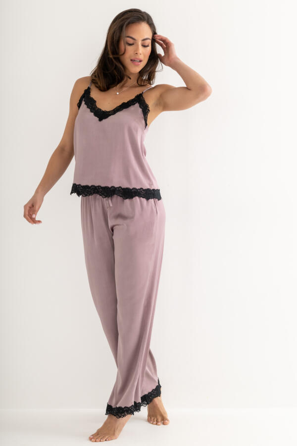 Dusk Satin and Lace Cami and Trouser Pyjama Set