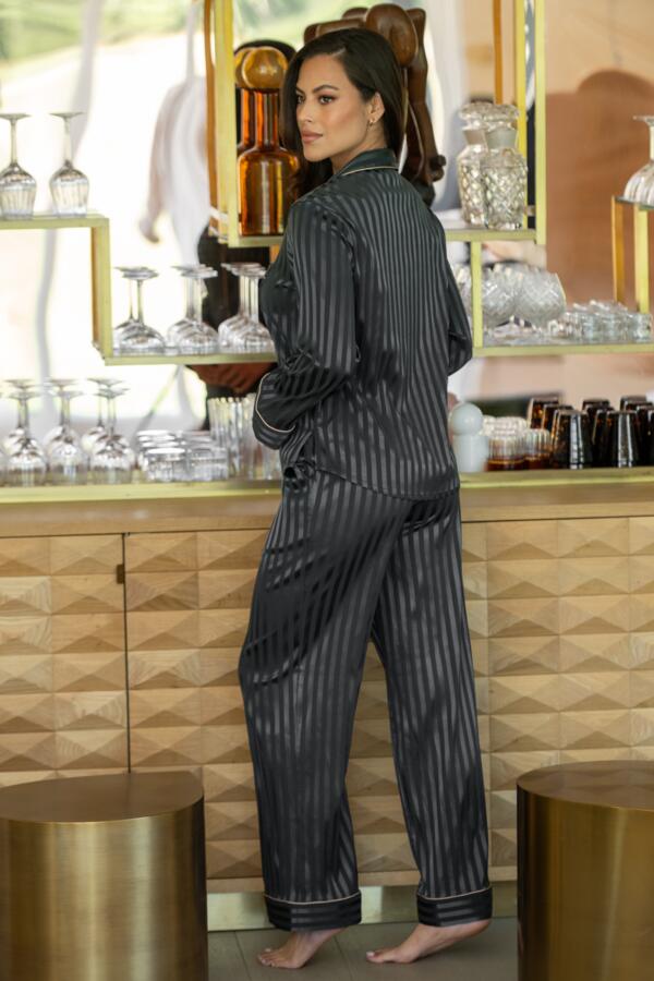 Satin Shadow Stripe Revere Collar Pyjama Set