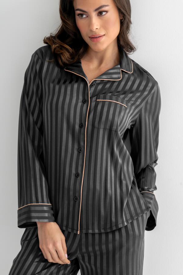 Satin Shadow Stripe Revere Collar Pyjama Set