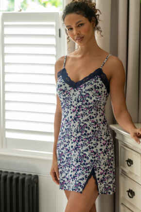 Sofa Loves Lace Hidden Support Strappy Jersey Chemise - Grey/Navy/Pink