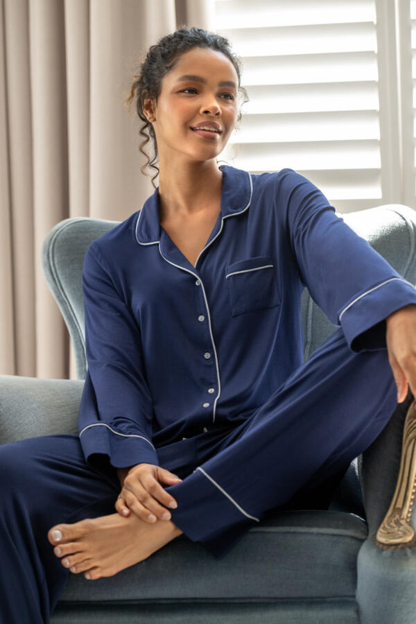 Bamboo Jersey Button Through Revere Collar Pyjama Set