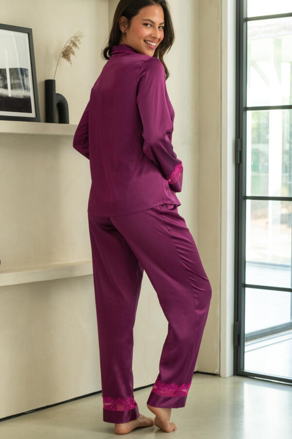 Dusk Satin and Lace Revere Collar Pyjama Set