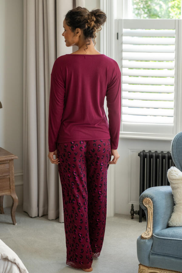 Brushed Rib Lace Trim V-Neck Lounge Pyjama Set