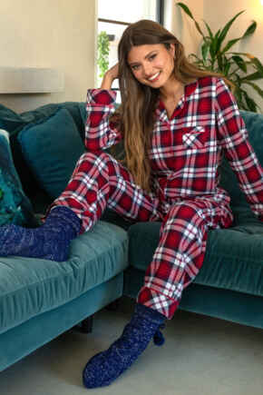 Cosy Check Brushed Cotton Pyjama Gift Set - Red/White/Navy