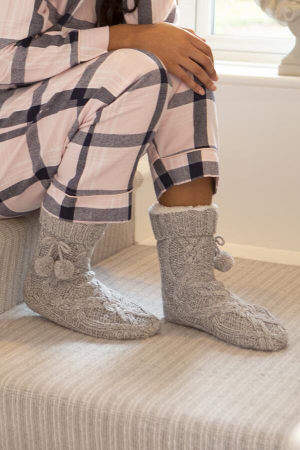 Cosy Cable Knit Lined Slipper Sock