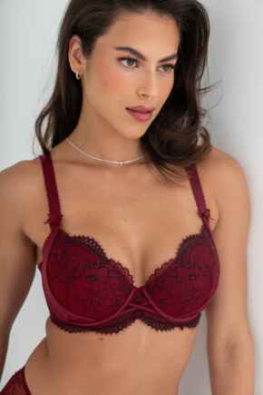 Hollywood Padded Balconette Bra  - Burgundy