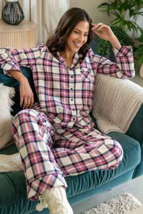 Cosy Check Brushed Cotton Pyjama Gift Set - Pink/Navy