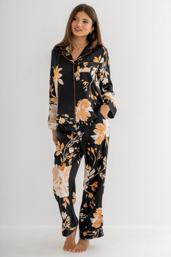 Dusk Printed Satin Revere Collar Pyjama Set