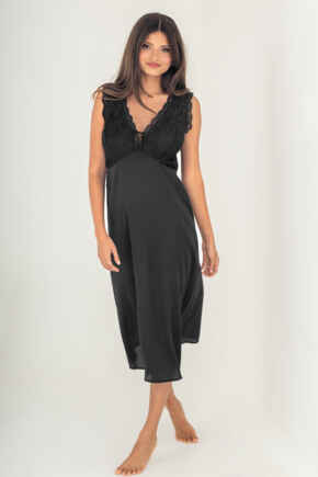 Dusk Satin & Lace Plunge Midi Chemise - Black