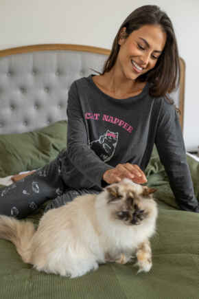 Jersey Cotton Cat Pyjama Set - Grey