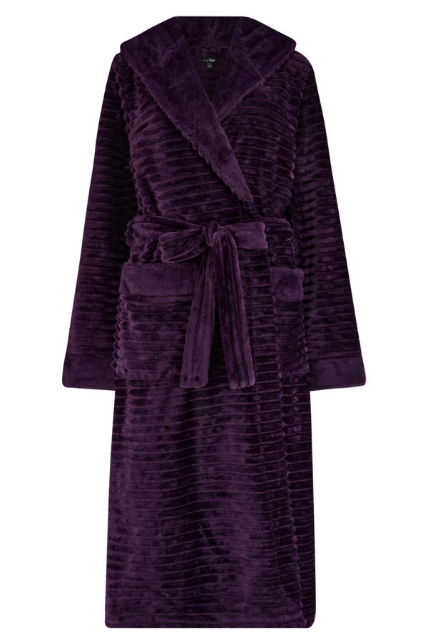 Cosy Ribbed Fleece Midi Hooded Dressing Gown