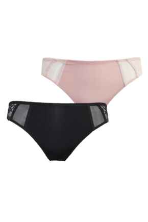 Mesh and Lace Brazilian 2 Pack - Black/Soft Pink