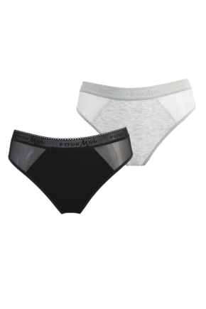 Modal and Mesh Midi Brief 2 Pack - Black/Grey Marl