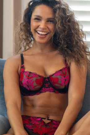 Roxanne Embroidered Non-Padded Underwired Bra B-G - Black/Red/Pink