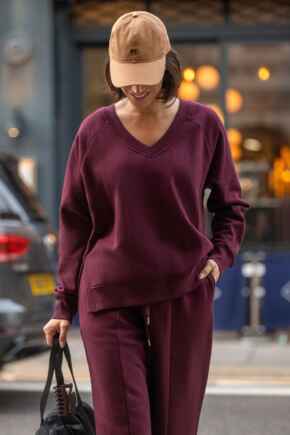 The Softest Off Duty Relaxed V-Neck Sweatshirt - Burgundy