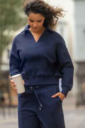 The Softest Off Duty Relaxed Collared Sweatshirt - Navy