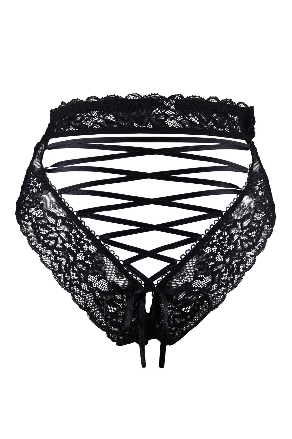 Suspense Laced Up Back Deep Brief in Black | Pour Moi