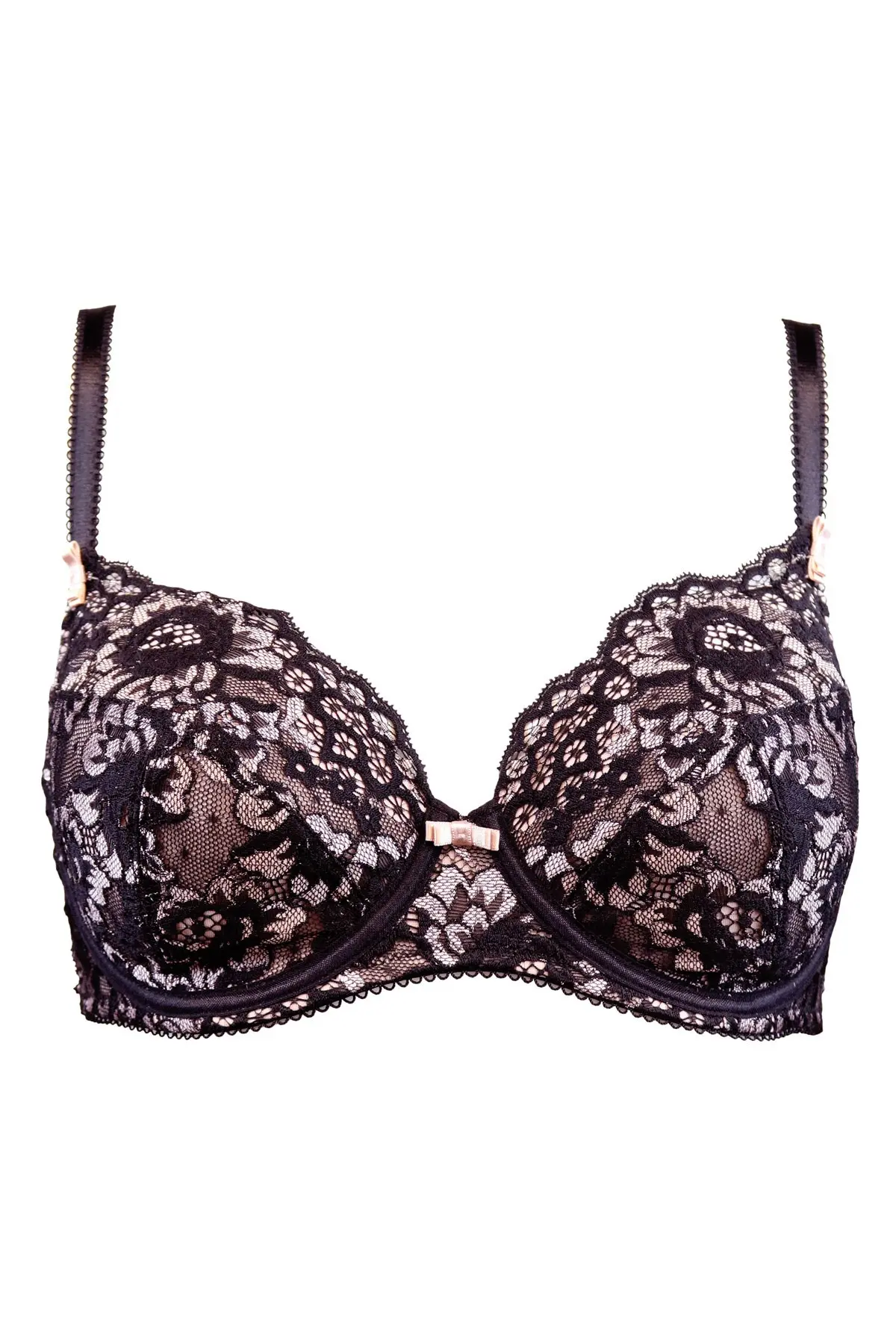 Opulence Lightly Padded Underwired Bra in Black/Pink | Pour Moi