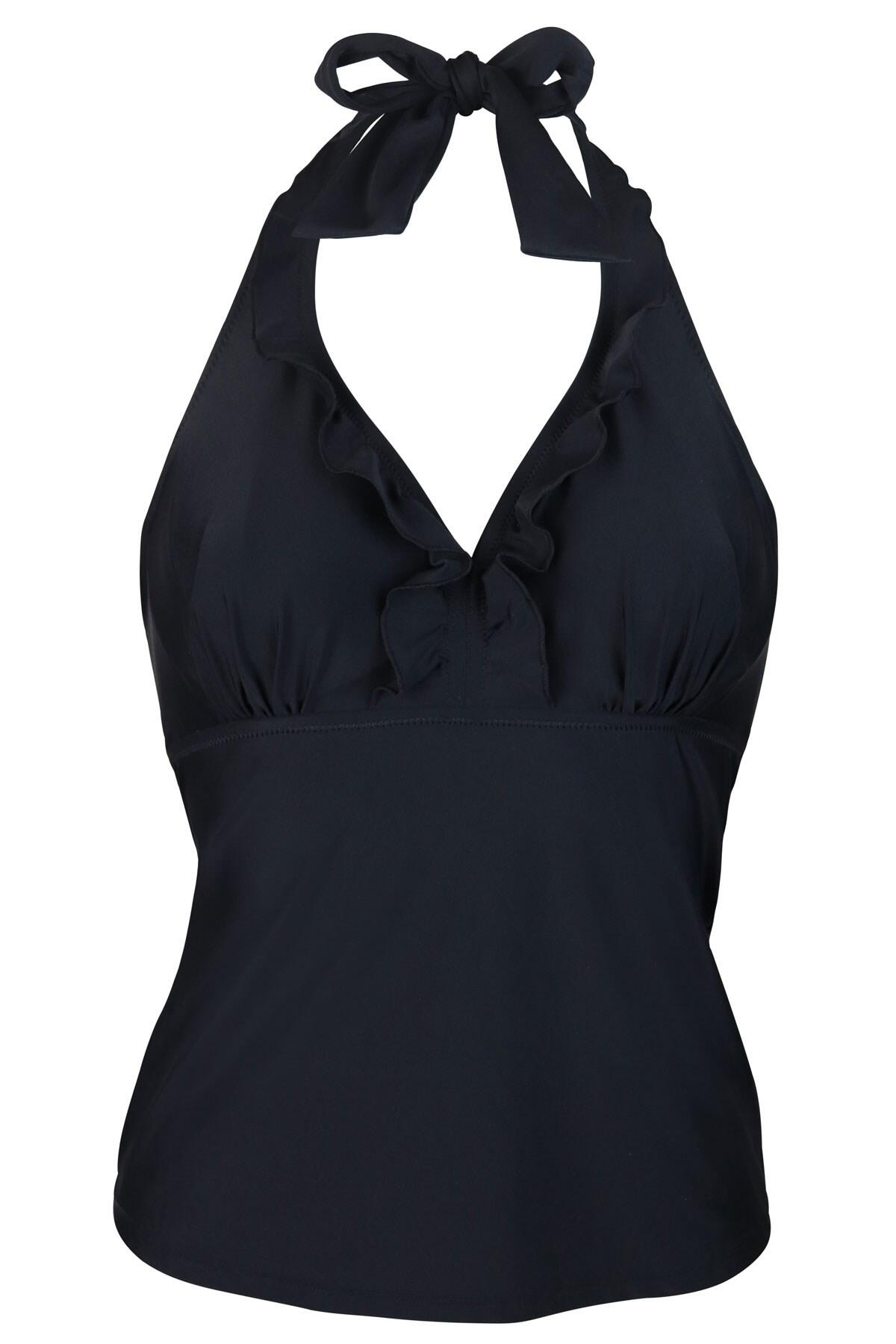 Splash Frill Underwired Tankini Top in Black | Pour Moi