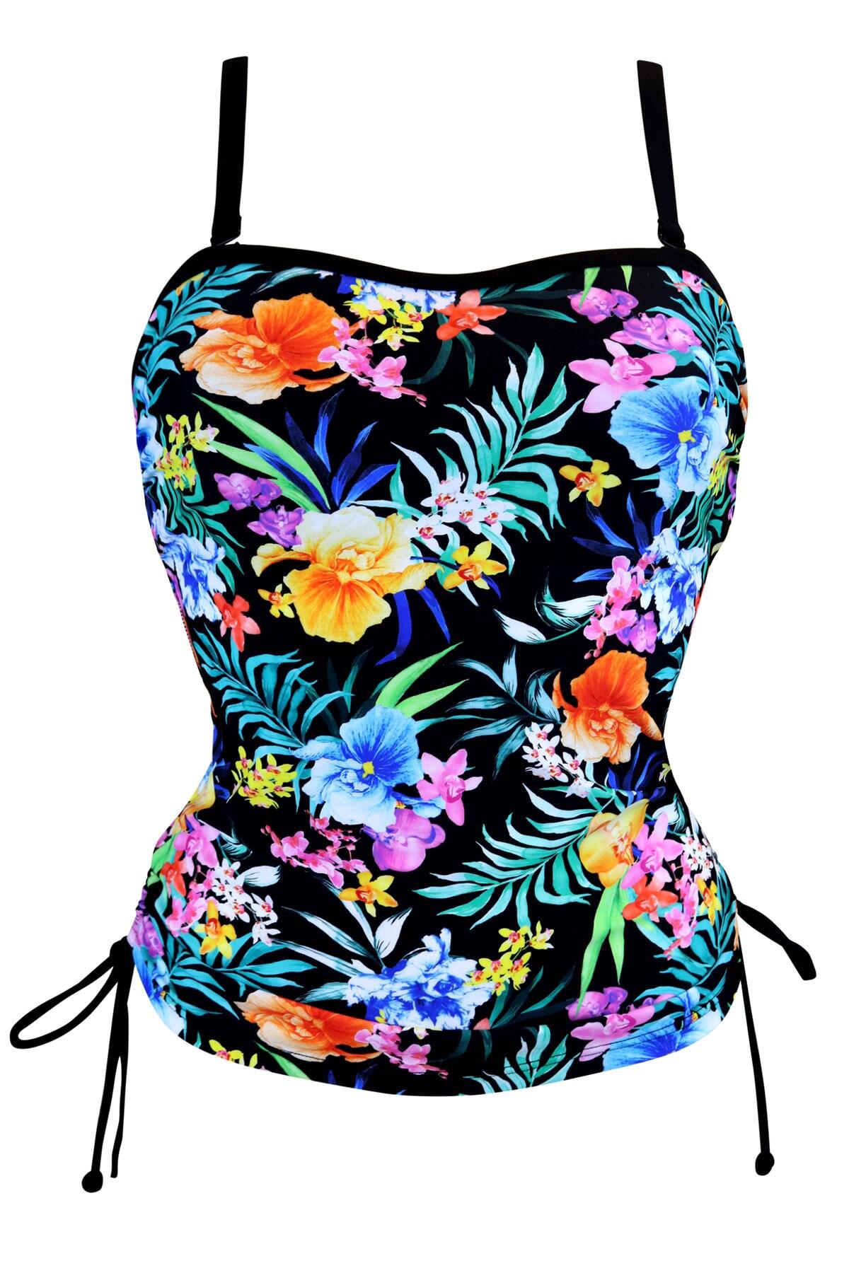 Miami Brights Underwired Strapless Bandeau Tankini Top Multi Pour Moi