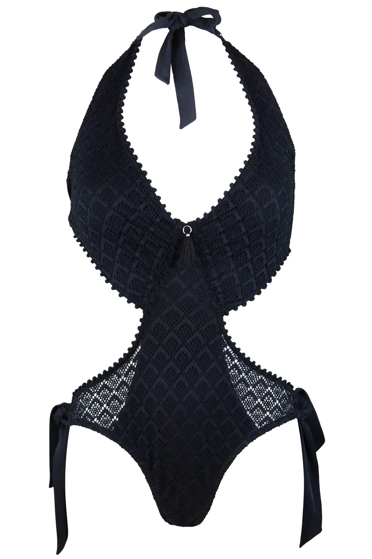 Castaway Tie Cut Out Swimsuit in Black Pour Moi