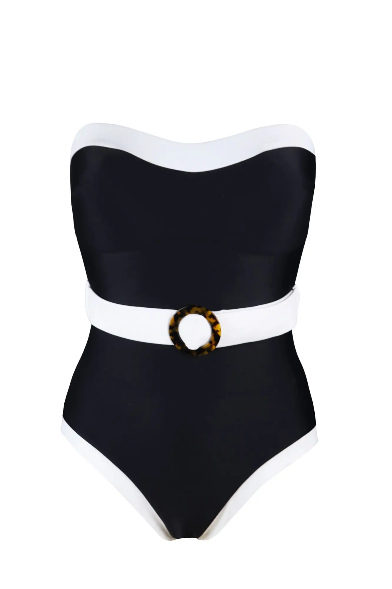 Removable Straps Belted Control Swimsuit | Black/White | Pour Moi