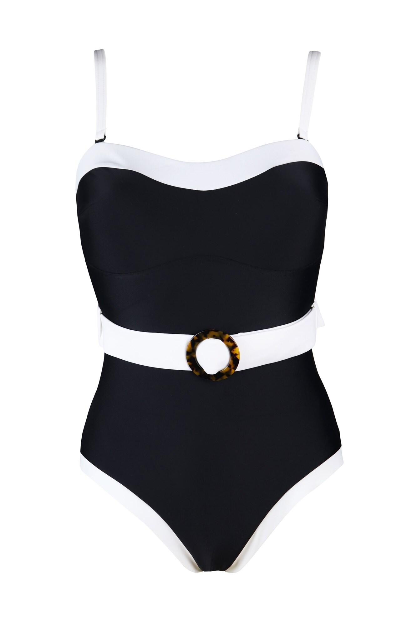 Removable Straps Belted Control Swimsuit | Black/White | Pour Moi