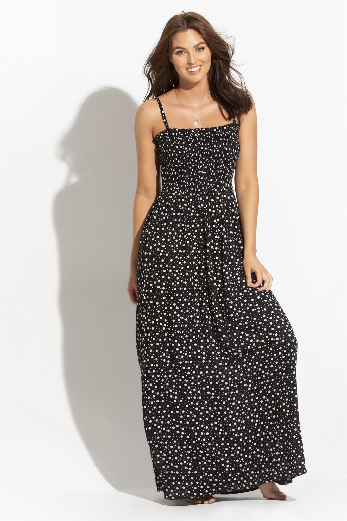 Removable Straps Shirred Bodice Maxi Dress | Black/White | Pour Moi