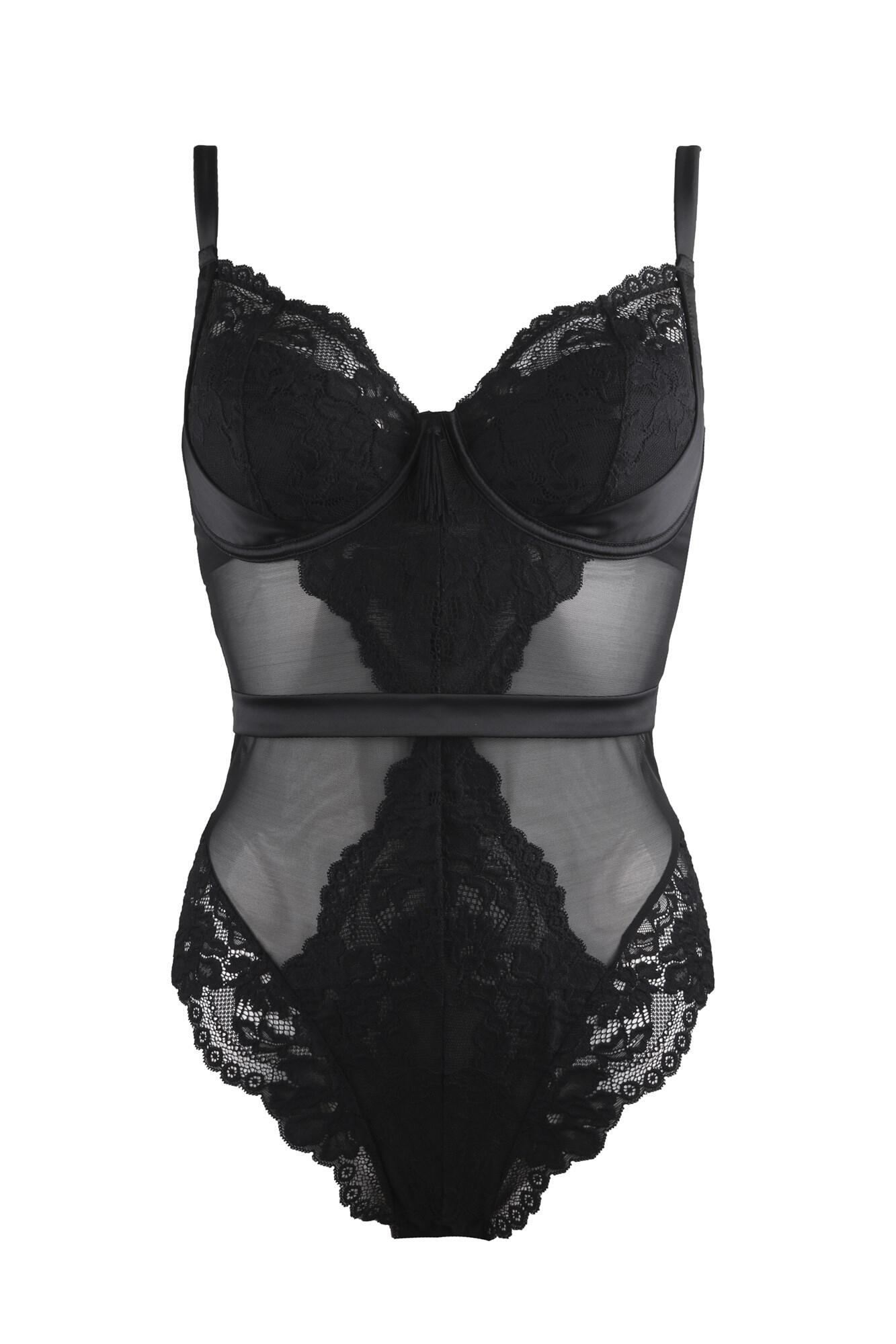 Satin Luxe and Lace Underwired Body | Black | Pour Moi