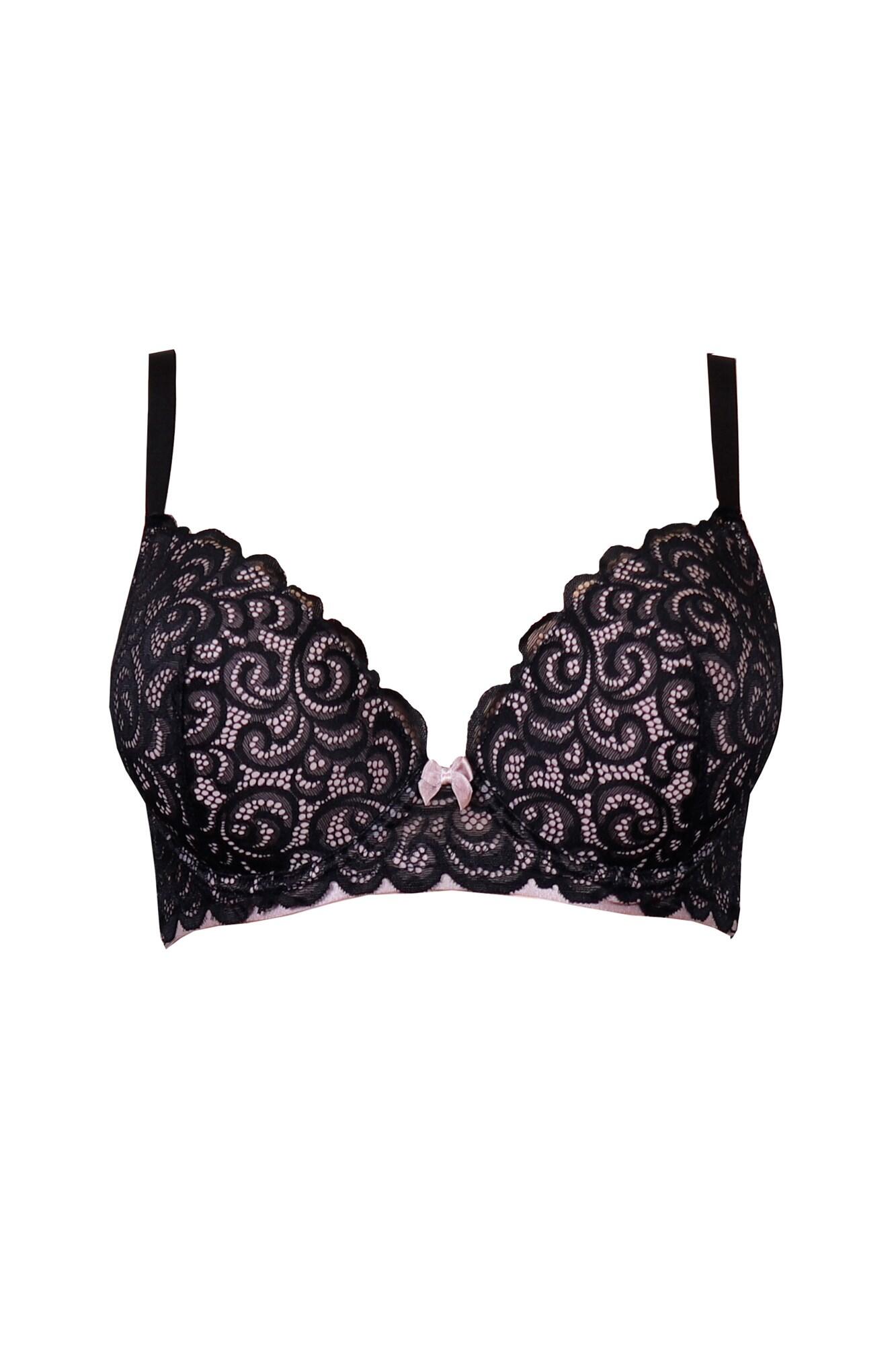 Romance Padded Boost Push up Plunge Bra in Black Pour Moi