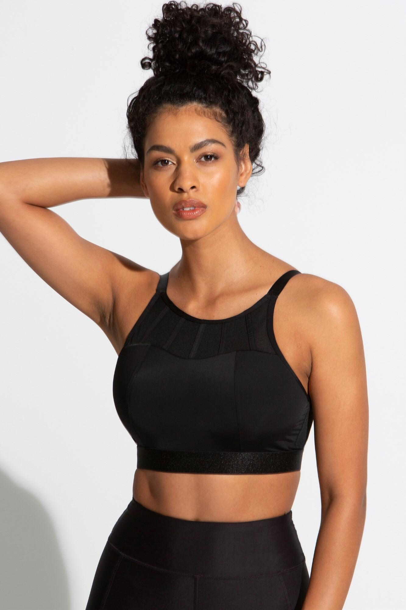 Energy Empress High Neck Padded Non-Wired Sports Bra in Black | Pour Moi