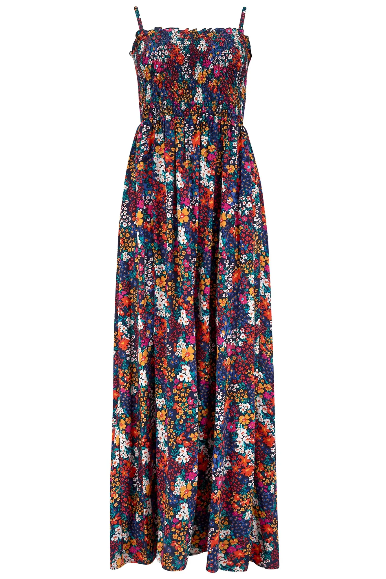 Removable Straps Shirred Bodice Maxi Dress | Navy Floral | Pour Moi