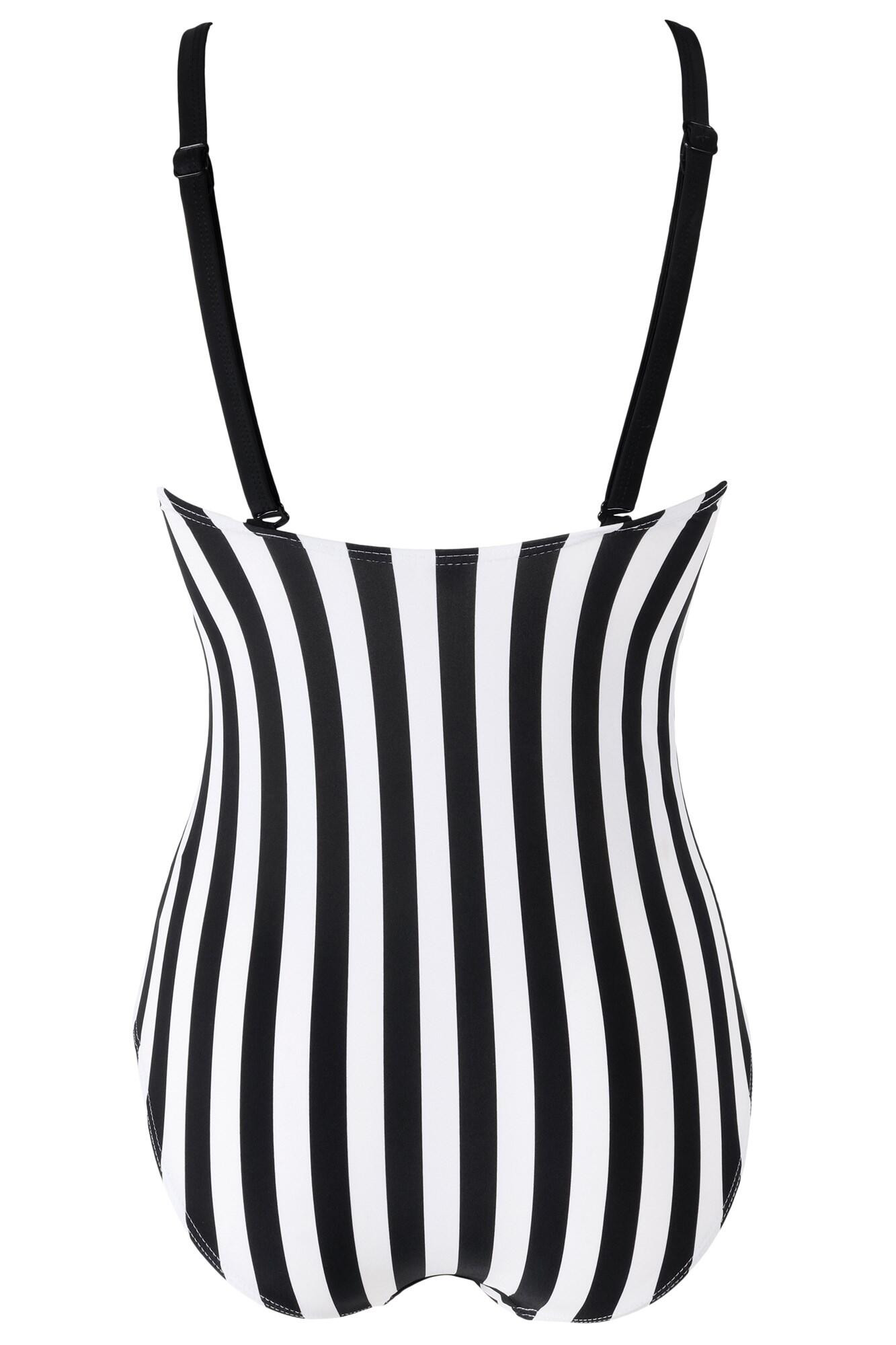 Stripe Panelled Control Swimsuit | Black/White | Pour Moi